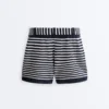 Striped Knit Shorts with 100% Cotton Belt Striped Knit Shorts with 100% Cotton Belt