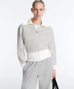 Striped Rib Neck Jacket with Cotton Striped Rib Neck Jacket with Cotton