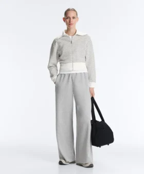 Striped Rib Neck Jacket with Cotton Striped Rib Neck Jacket with Cotton