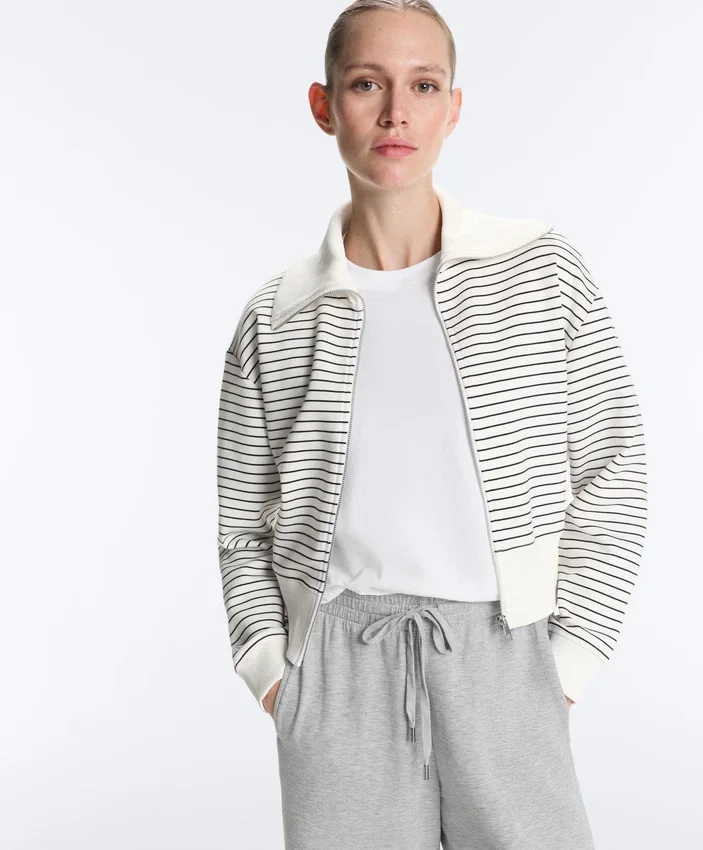 Striped Rib Neck Jacket with Cotton Striped Rib Neck Jacket with Cotton