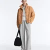 Striped Rib Neck Jacket with Cotton Striped Rib Neck Jacket with Cotton