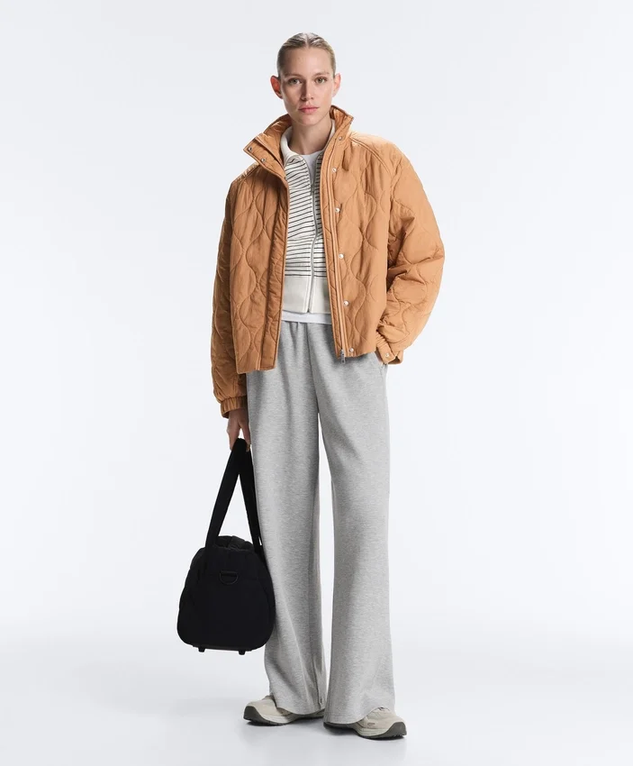 Striped Rib Neck Jacket with Cotton Striped Rib Neck Jacket with Cotton