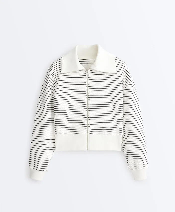 Striped Rib Neck Jacket with Cotton Striped Rib Neck Jacket with Cotton