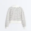 Striped Rib Neck Jacket with Cotton Striped Rib Neck Jacket with Cotton