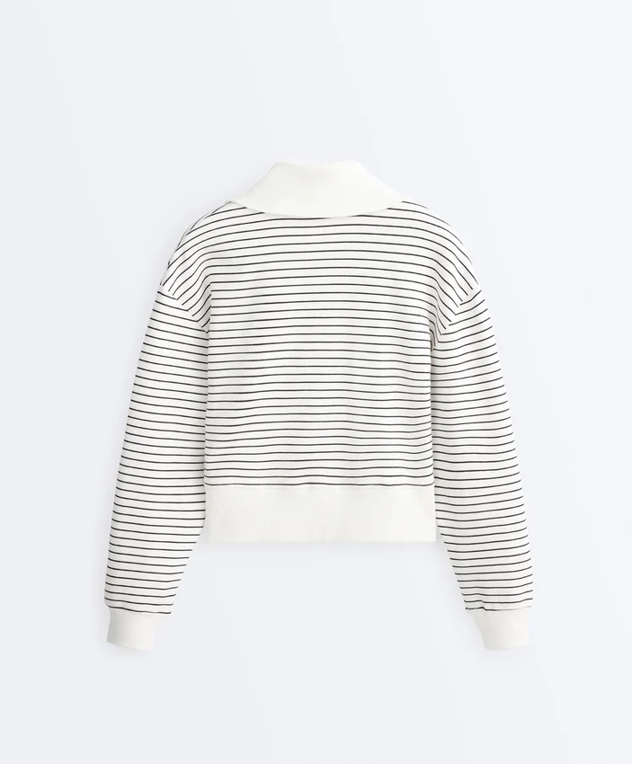 Striped Rib Neck Jacket with Cotton Striped Rib Neck Jacket with Cotton
