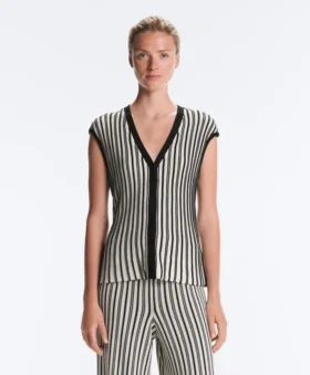 Striped Sleeveless V-Neck Knit Jumper