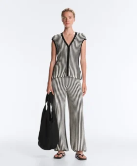 Striped Sleeveless V-Neck Knit Jumper
