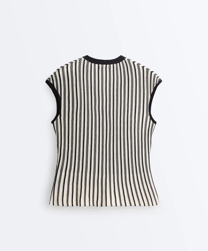 Striped Sleeveless V-Neck Knit Jumper Striped Sleeveless V-Neck Knit Jumper