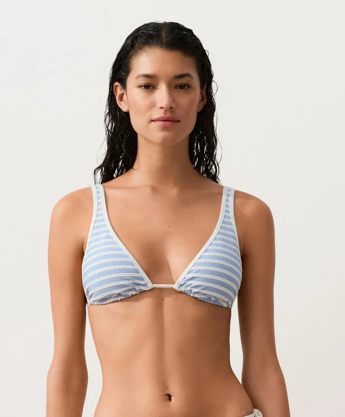 Striped Textured Triangle Halter Bikini Top Striped Textured Triangle Halter Bikini Top