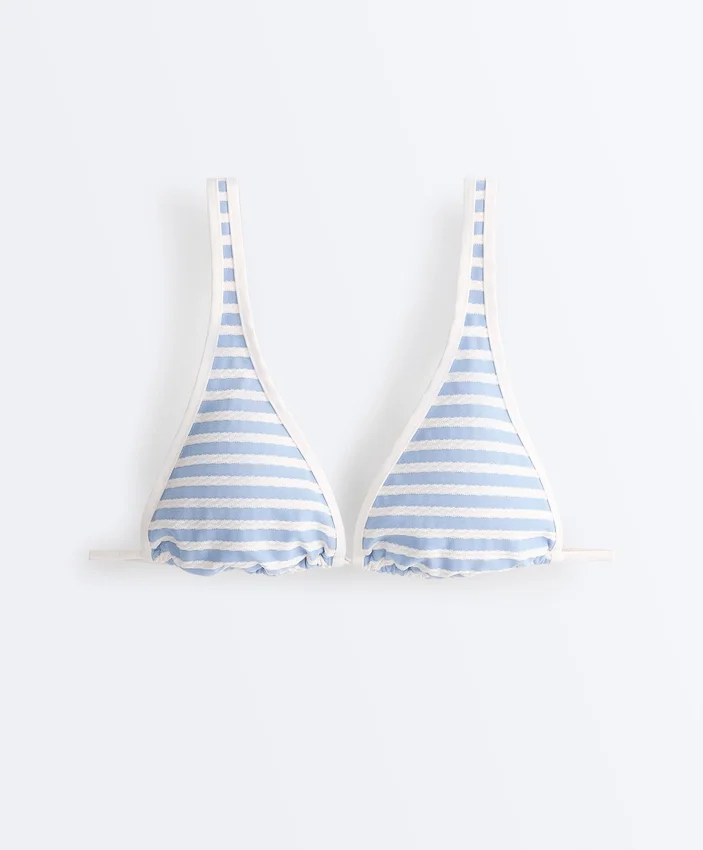 Striped Textured Triangle Halter Bikini Top Striped Textured Triangle Halter Bikini Top