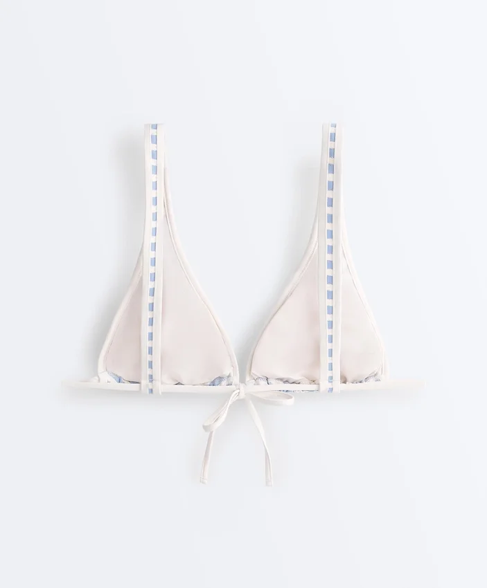 Striped Textured Triangle Halter Bikini Top Striped Textured Triangle Halter Bikini Top
