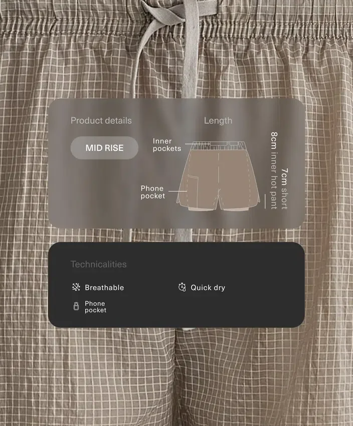 Technical 2-in-1 Checked Mid-Rise Shorts Technical 2-in-1 Checked Mid-Rise Shorts