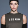 Technical Sleeveless T-Shirt with Text Technical Sleeveless T-Shirt with Text