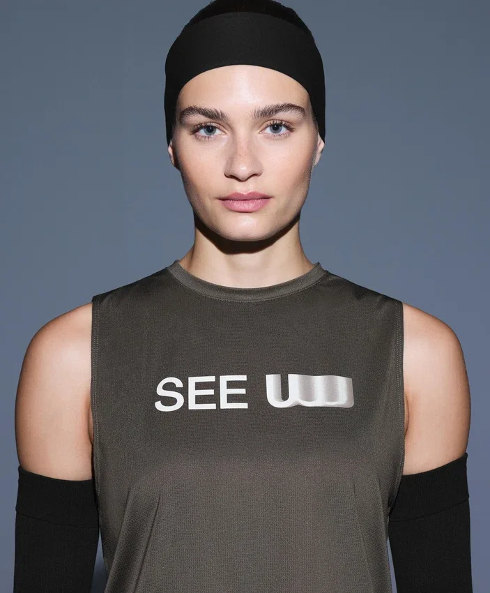Technical Sleeveless T-Shirt with Text Technical Sleeveless T-Shirt with Text