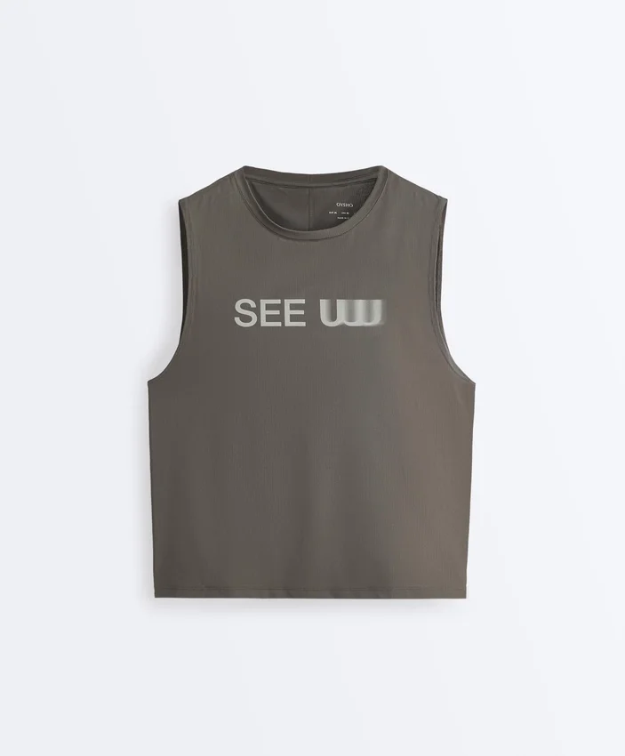 Technical Sleeveless T-Shirt with Text Technical Sleeveless T-Shirt with Text