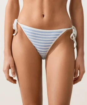 Textured Stripe Medium-Coverage Bikini Briefs with Ties