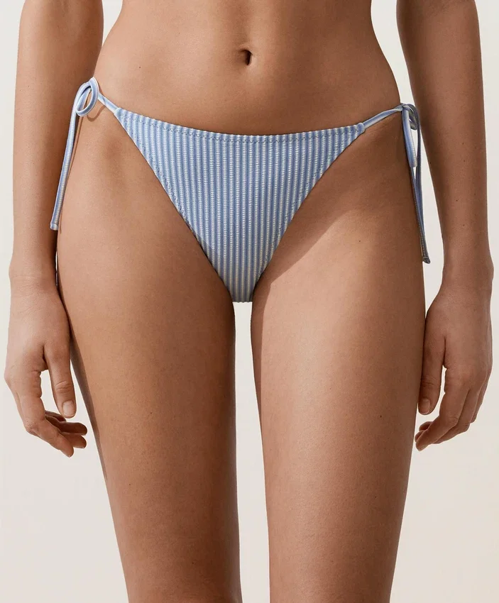 Textured Stripe Medium-Coverage Bikini Briefs with Ties Textured Stripe Medium-Coverage Bikini Briefs with Ties