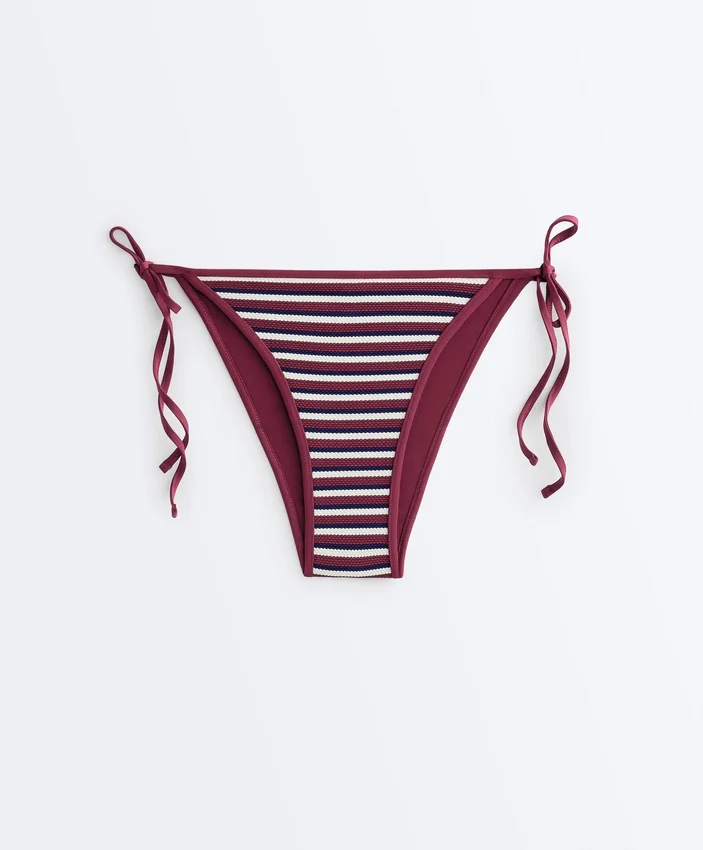 Textured Stripe Medium-Coverage Bikini Briefs with Ties Textured Stripe Medium-Coverage Bikini Briefs with Ties