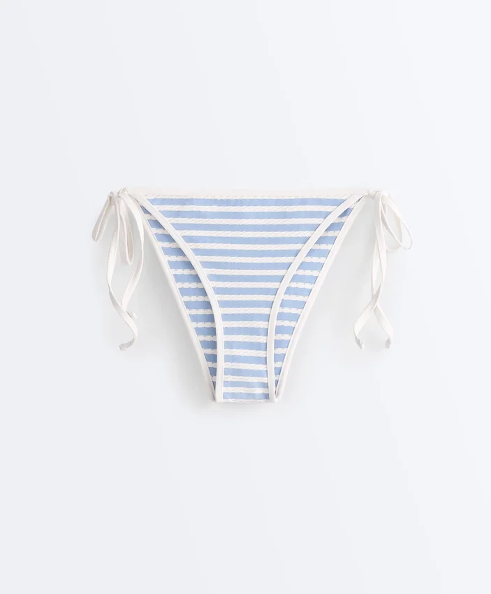 Textured Stripe Medium-Coverage Bikini Briefs with Ties Textured Stripe Medium-Coverage Bikini Briefs with Ties