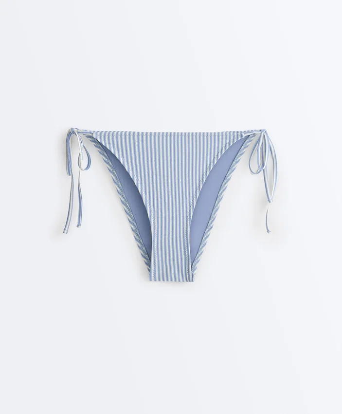 Textured Stripe Medium-Coverage Bikini Briefs with Ties Textured Stripe Medium-Coverage Bikini Briefs with Ties