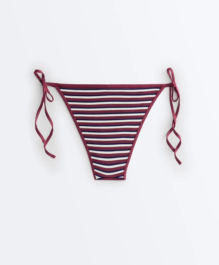 Textured Stripe Medium-Coverage Bikini Briefs with Ties Textured Stripe Medium-Coverage Bikini Briefs with Ties