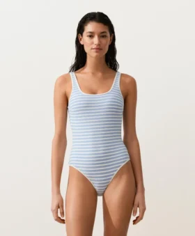 Textured Stripe Round-Neck Swimsuit