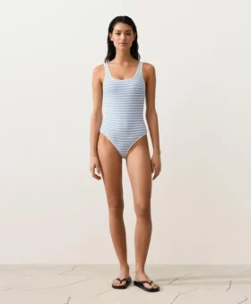 Textured Stripe Round-Neck Swimsuit