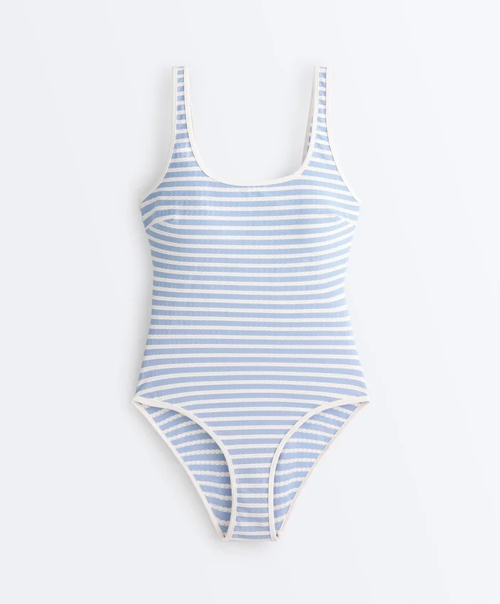 Textured Stripe Round-Neck Swimsuit Textured Stripe Round-Neck Swimsuit