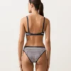 Trim Textured Stripe Triangle Bikini Top