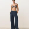 Trim Textured Stripe Triangle Bikini Top