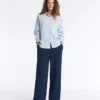 Twill Straight-Leg Trousers with Side Tape