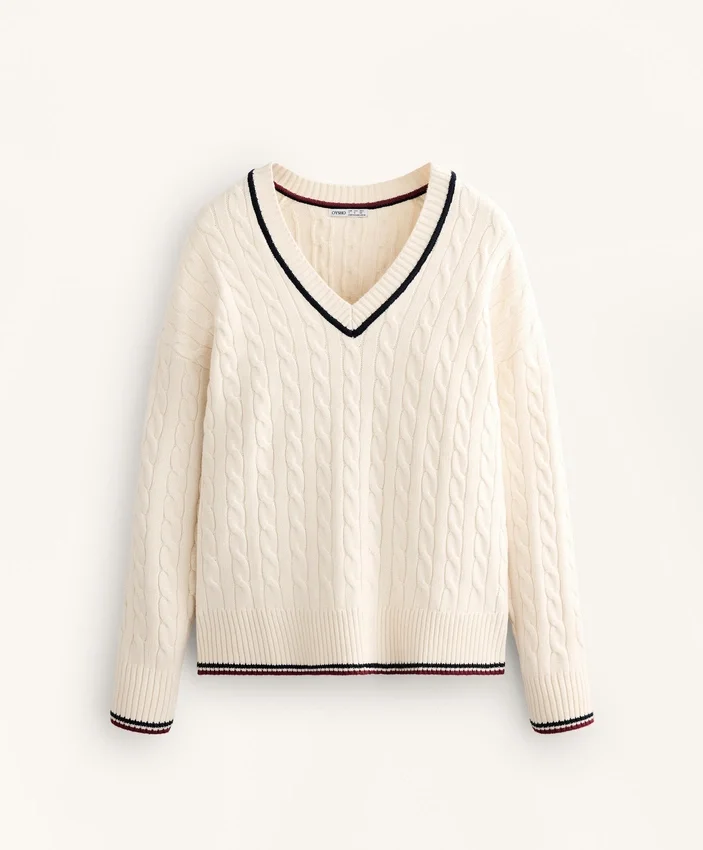 V-Neck Mini Cable Knit Jumper V-Neck Mini Cable Knit Jumper