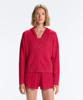 Washed Cable Knit Hooded Jacket