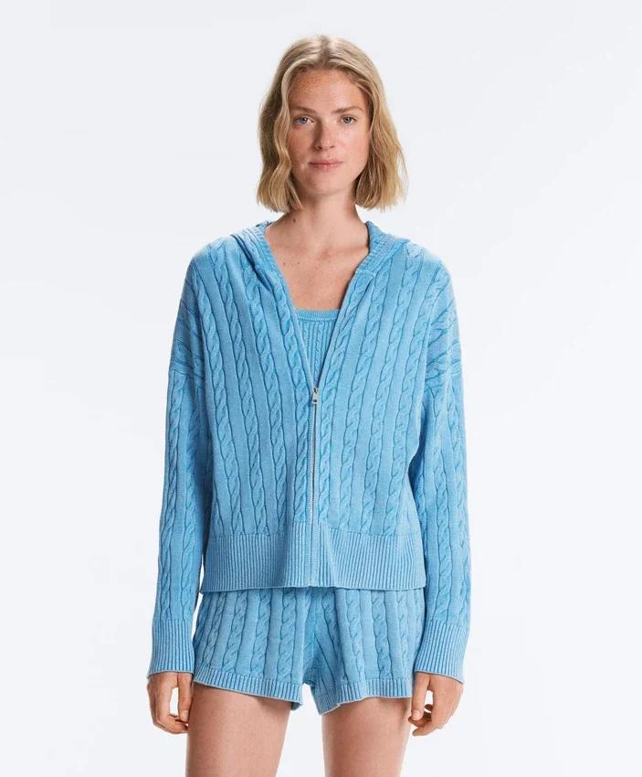 Washed Cable Knit Hooded Jacket Washed Cable Knit Hooded Jacket