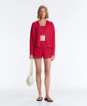 Washed Cable Knit Hooded Jacket