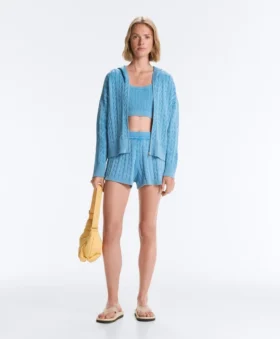 Washed Cable Knit Hooded Jacket