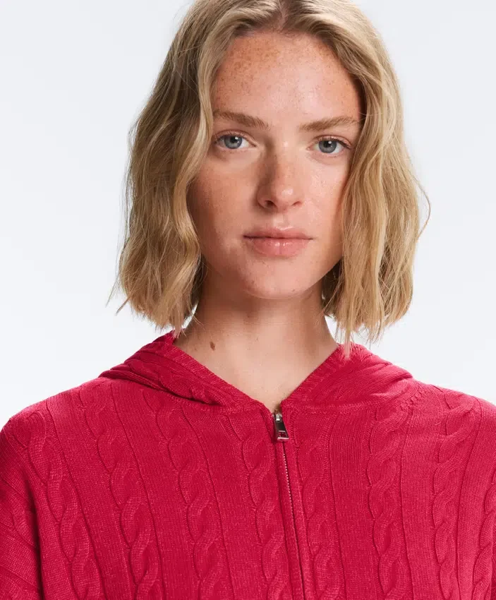 Washed Cable Knit Hooded Jacket Washed Cable Knit Hooded Jacket