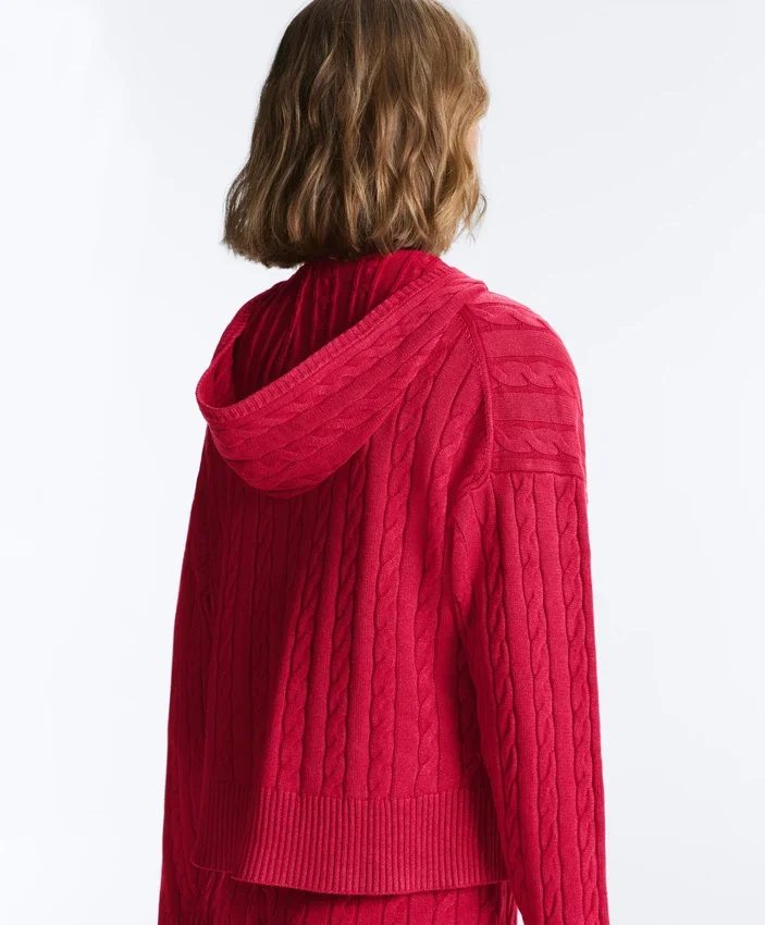 Washed Cable Knit Hooded Jacket Washed Cable Knit Hooded Jacket