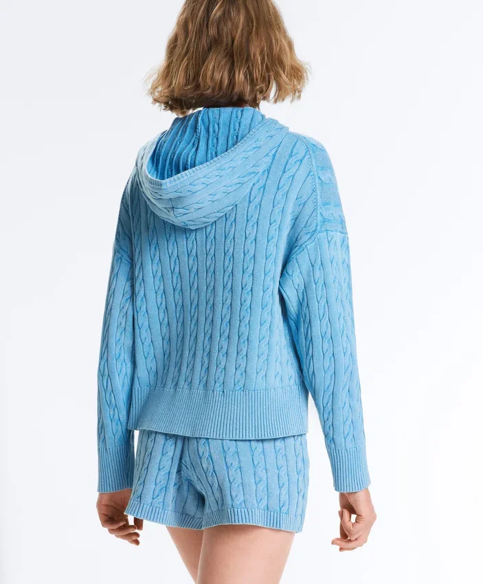 Washed Cable Knit Hooded Jacket Washed Cable Knit Hooded Jacket