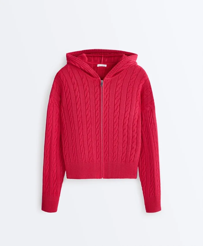 Washed Cable Knit Hooded Jacket Washed Cable Knit Hooded Jacket