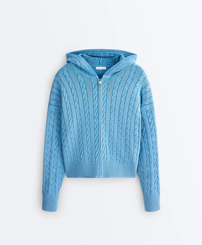 Washed Cable Knit Hooded Jacket Washed Cable Knit Hooded Jacket