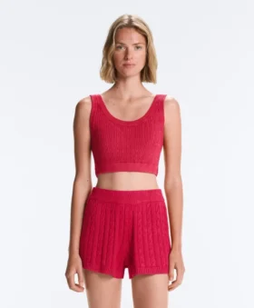 Washed Knit Crop Cable Strap T-Shirt