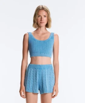 Washed Knit Crop Cable Strap T-Shirt