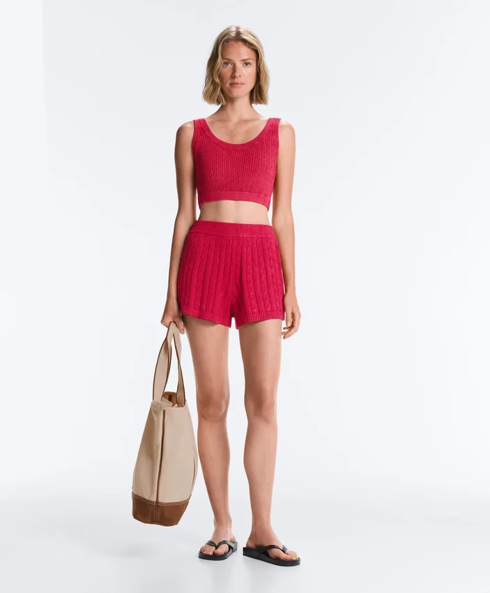 Washed Knit Crop Cable Strap T-Shirt Washed Knit Crop Cable Strap T-Shirt