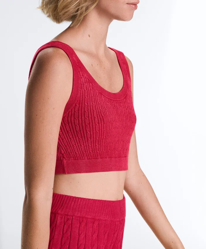 Washed Knit Crop Cable Strap T-Shirt Washed Knit Crop Cable Strap T-Shirt