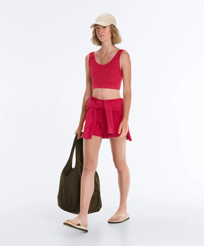 Washed Knit Crop Cable Strap T-Shirt Washed Knit Crop Cable Strap T-Shirt