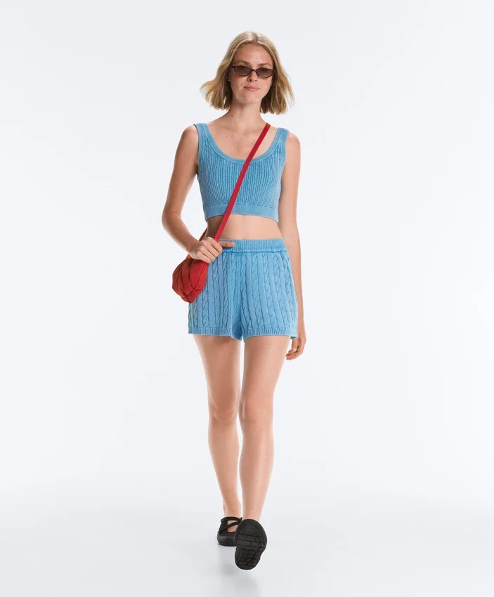 Washed Knit Crop Cable Strap T-Shirt Washed Knit Crop Cable Strap T-Shirt