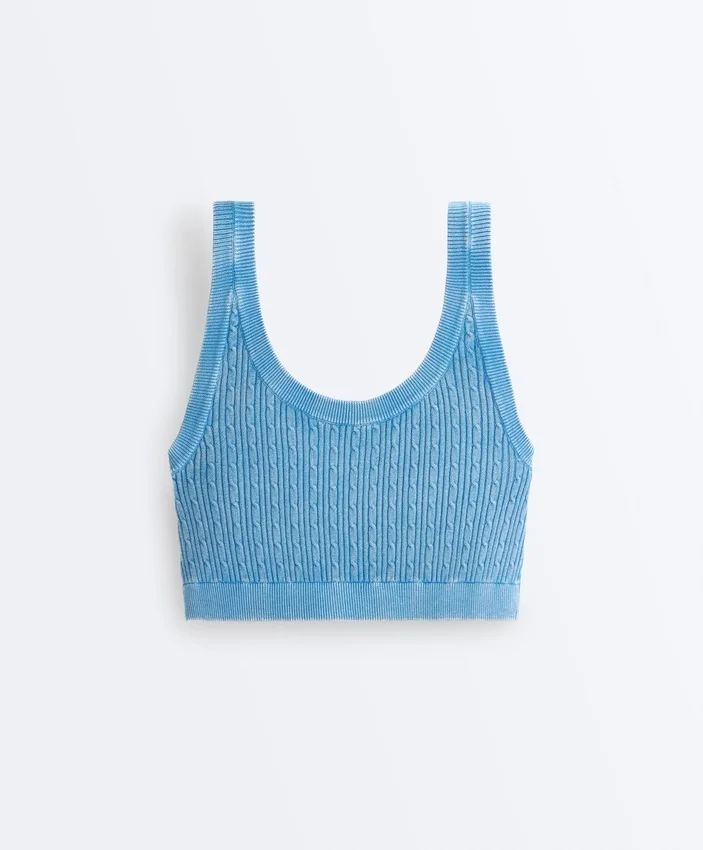 Washed Knit Crop Cable Strap T-Shirt Washed Knit Crop Cable Strap T-Shirt