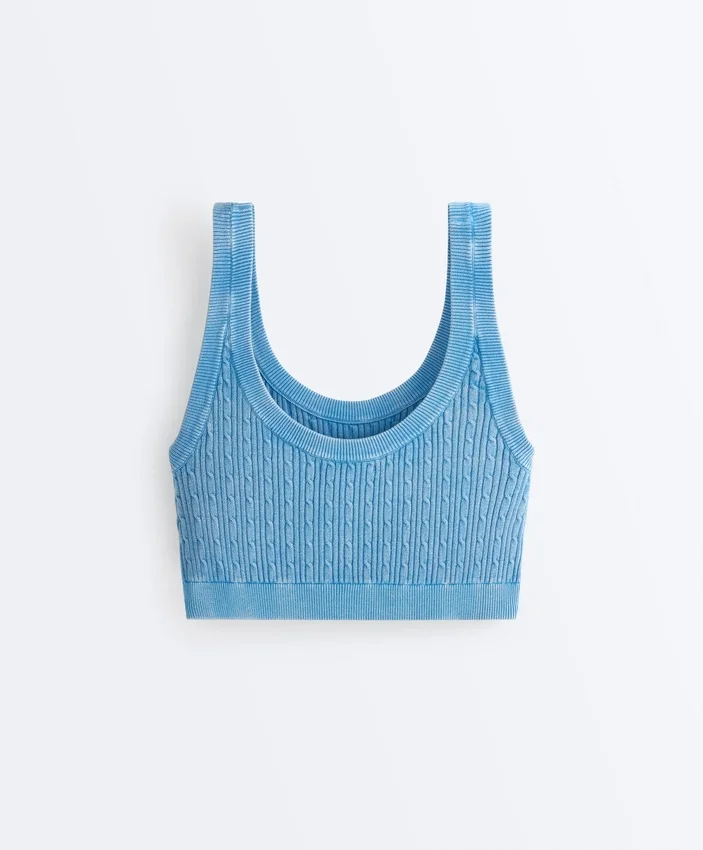 Washed Knit Crop Cable Strap T-Shirt Washed Knit Crop Cable Strap T-Shirt