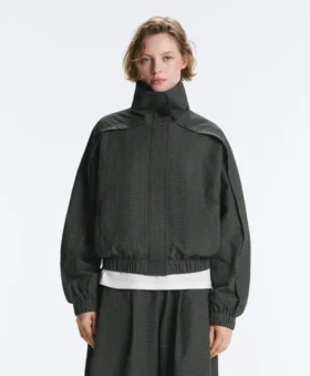 Water-Repellent Checked Nylon Track Jacket